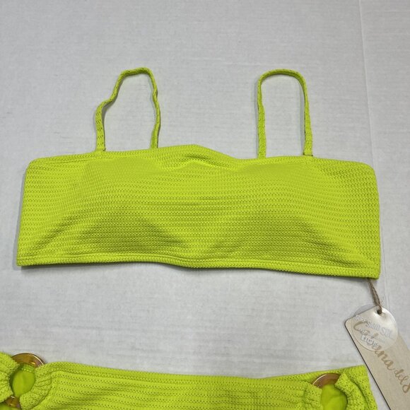 Cabana Del Sol Bikini Womens XL Lime‎ Green Textured Bandeau High Waist Cheeky - Picture 4 of 6